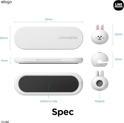 elago | LINE Friends Magnetic Cable Management Buttons, Organize 3 Cables, Powerful Magnets, Reusable Sticker Attaches to Surface, Desk Organization (Brown)