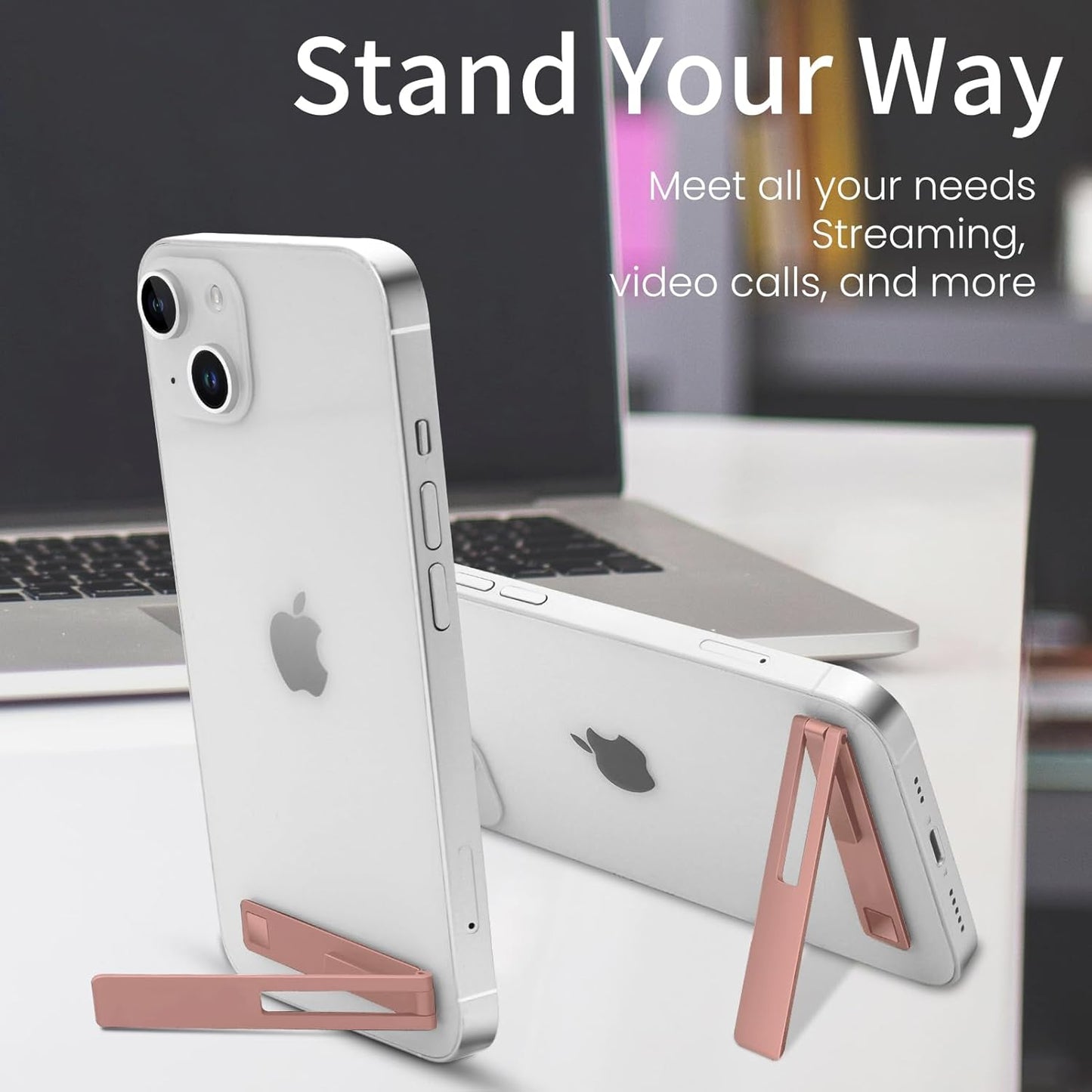 Mini Phone Kickstand, Folding Invisible Portable Metal Cell Phone Stand Holder for Desk, Compatible with iPhone, Samsung and All Cellphones, Black