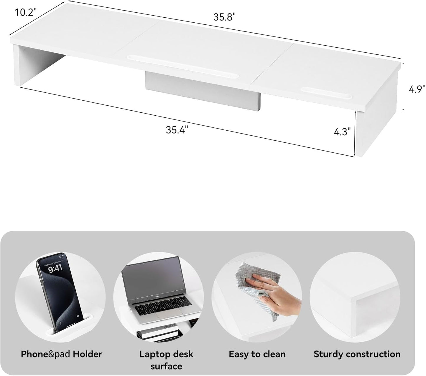 Qupui Computer Monitor Stand Riser with Drawer and Pen Holders, Desk Organizer Shelf and Accessories, Office Desk Accessories, Office Organization, Black