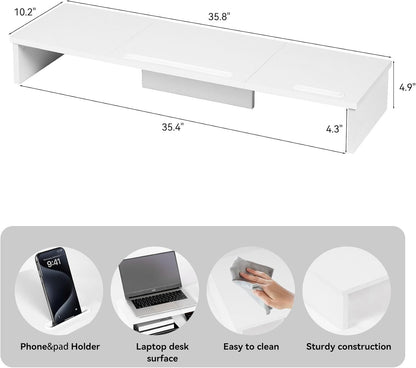 Qupui Computer Monitor Stand Riser with Drawer and Pen Holders, Desk Organizer Shelf and Accessories, Office Desk Accessories, Office Organization, Black