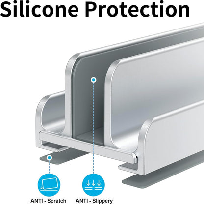 Aluminum Vertical Laptop Stand Holder for Desk Compatible with MacBook Pro, MacBook Air, Dell, HP, Lenovo, Up to 17.3 inches, Silver