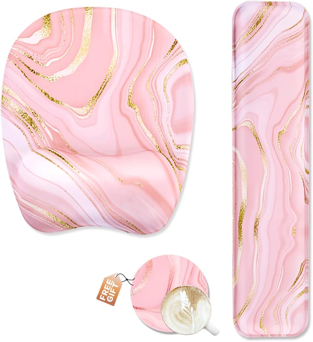 Memory Foam Set Wrist Rest Pad & Mouse Wrist Rest Support,Ergonomic Design for Office,Home,Laptop,Desktop Computer,Gaming Keyboard - Pink