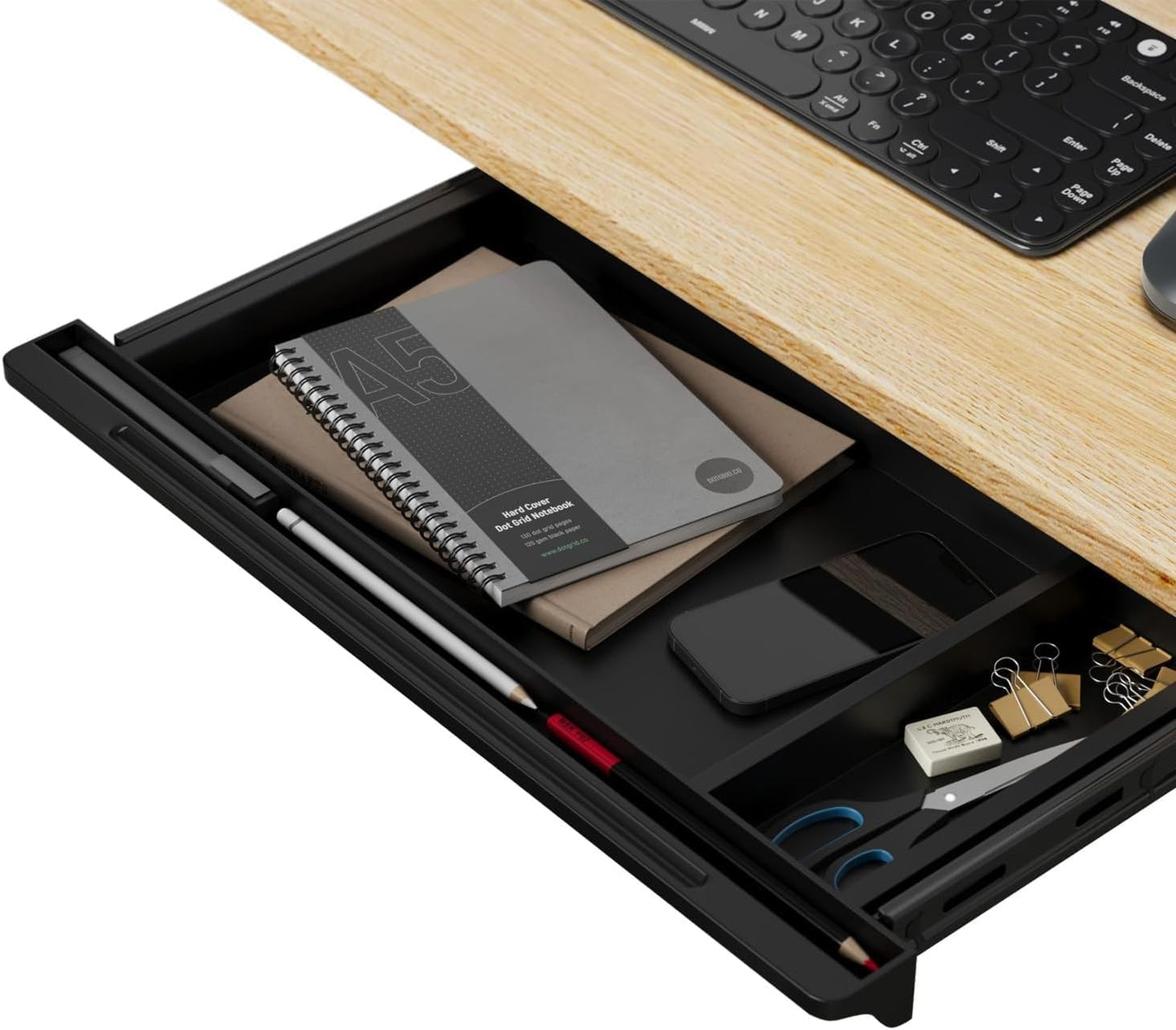 Under Desk Mounted Sliding Drawer to pull out, Attachable Desk Pencil Drawer Ball-Bearing Slides
