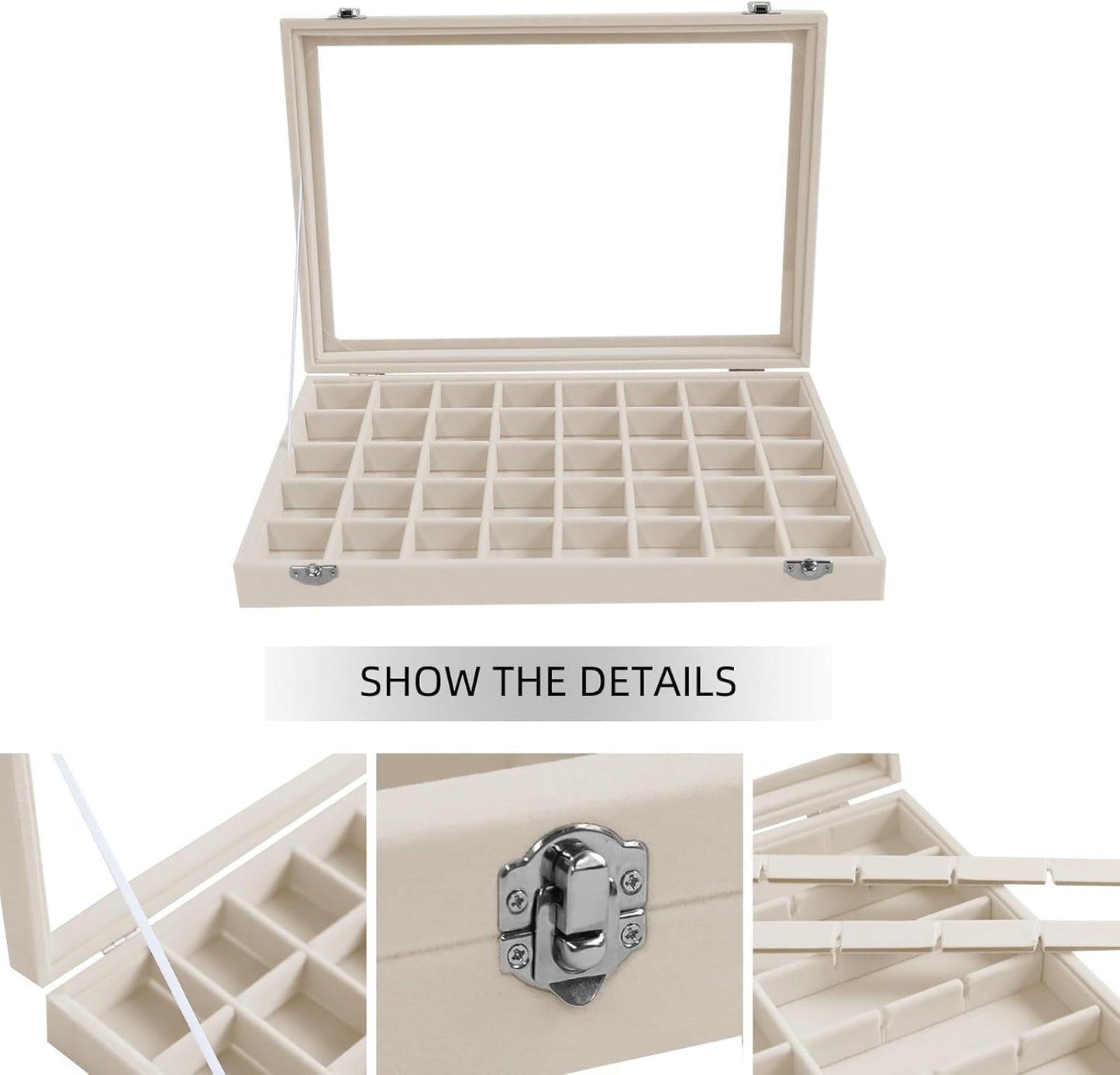 Stratalife Jewelry Organizer Bracelet Organizer Storage Box 12 Grid Stackable Jewelry Tray with Lid Velvet Jewelry Box for Drawer Necklace Bracelet Display Storage Organizer Box (Beige)