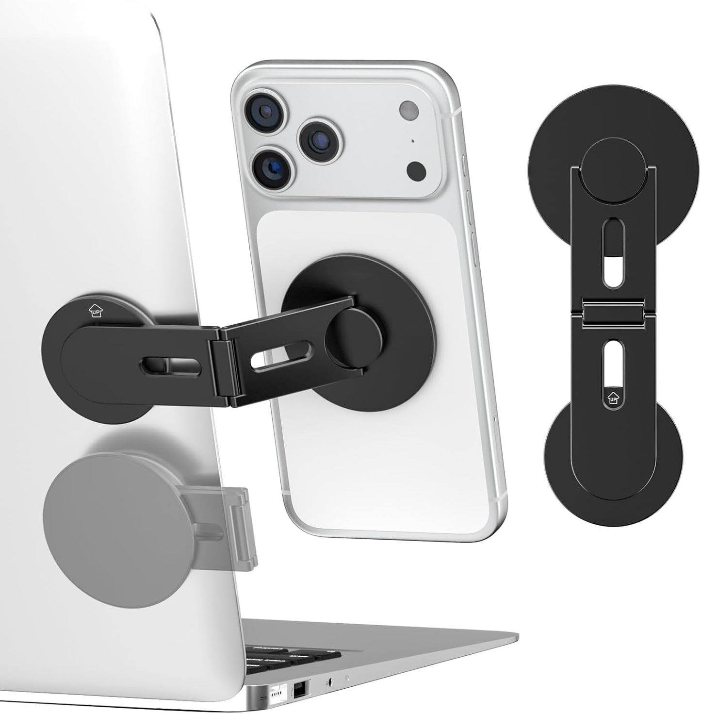 CloudValley Magnetic Phone Laptop Holder Mount, Foldable Hidden Portable Stand for iPhone 17/16/15/14/13 & All Phone, Clamp for Monitor Side, Compatible with Laptop, Desktop, Tesla Model 3/ Y, Silver