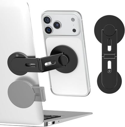 CloudValley Magnetic Phone Laptop Holder Mount, Foldable Hidden Portable Stand for iPhone 17/16/15/14/13 & All Phone, Clamp for Monitor Side, Compatible with Laptop, Desktop, Tesla Model 3/ Y, Silver