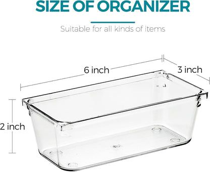 4 Pack Drawer Organizer - 3" X 6" Clear Acrylic Storage Bins with Non-Slip Pads, Versatile Desk Tray for Makeup, Jewelry, Kitchen, Bathroom, and Office Organization