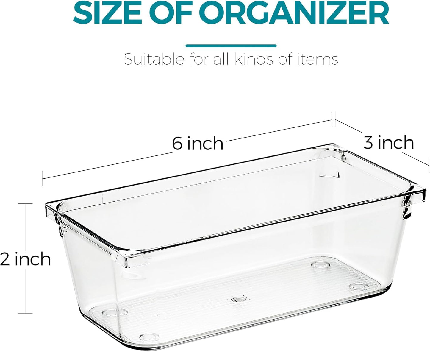 8 Pack Drawer Organizer - 3" X 3" Clear Acrylic Storage Bins with Non-Slip Pads, Versatile Desk Tray for Makeup, Jewelry, Kitchen, Bathroom, and Office Organization