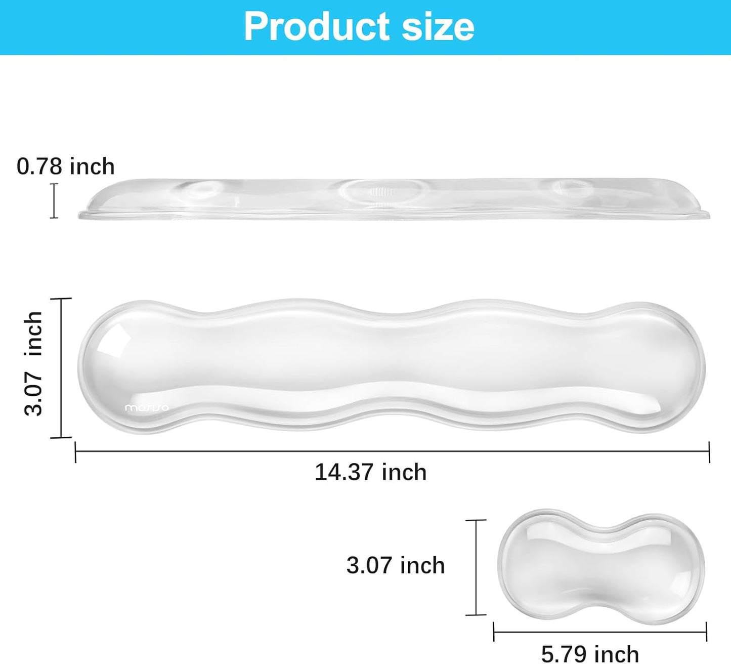 MOSISO Gel Keyboard Wrist Rest&Wrist Support for Mouse, Ergonomic Wrist Pad Soft Cooling Gel Pain Relief Easy Typing Pad Non-Slip Computer Laptop Wave Shaped Home/Office Wrist Cushion, Transparent