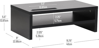 Mind Reader Monitor Stand with Phone Slot and Storage Shelf, Desktop Riser, 88 lb Capacity, MDF Wood, Black