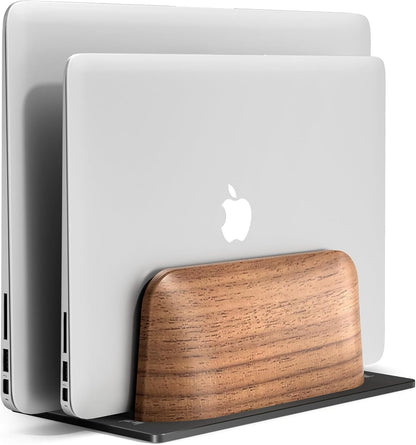 UPERGO Vertical Laptop Stand, Dual Slot Wooden Laptop Holder Vertical for Desk, Width Adjustable Dock for MacBook Pro and Other Laptops