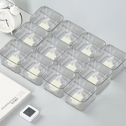 6 PCS PET Square Desk Organizer Tray, Clear Drawer Organizer Set for Home Office, Desk Drawers Dividers Makeup Vanity Storage Bins Kitchen Utensils