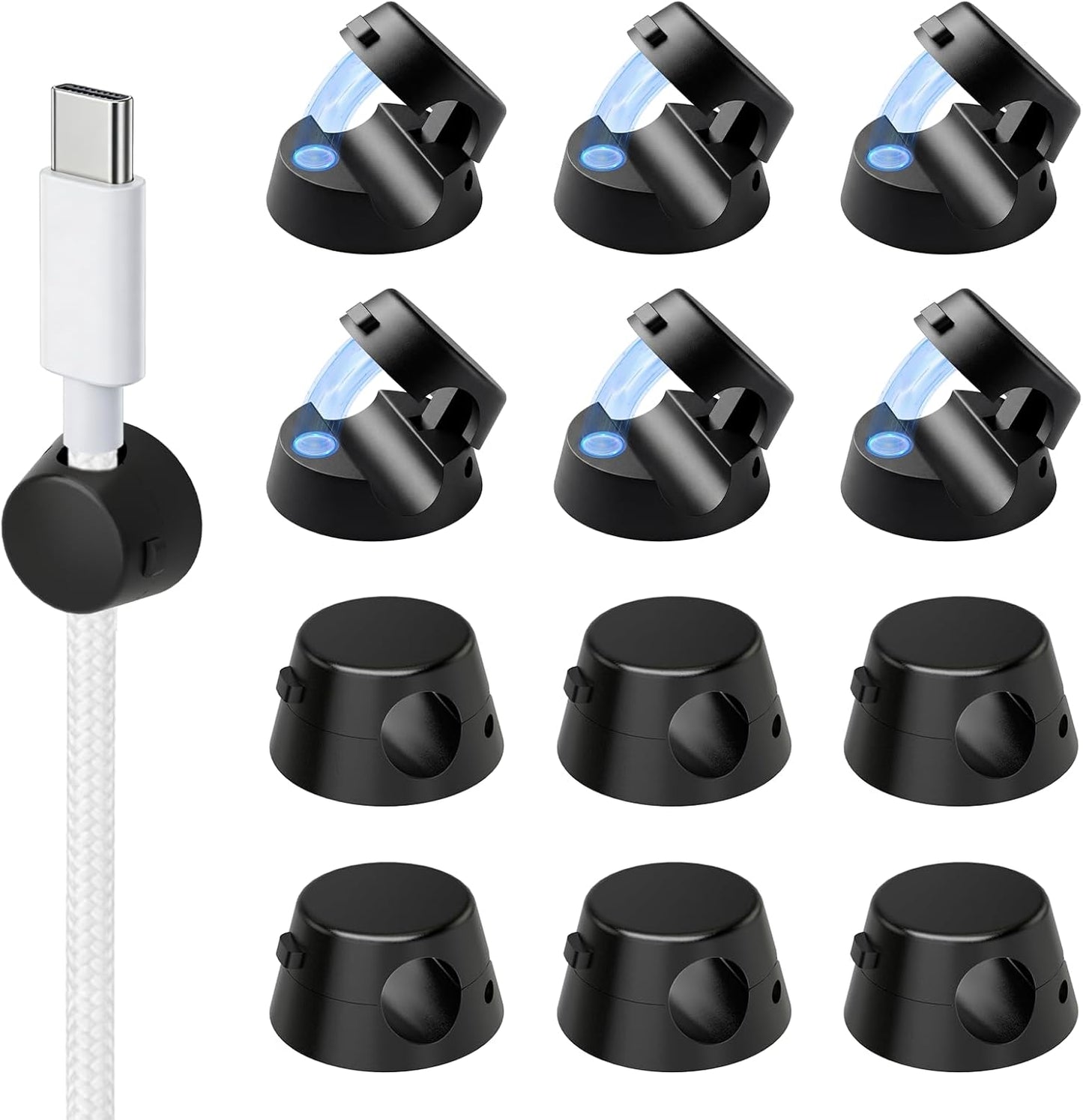12 Pack Mini Magnetic Cable Organizer Clips, Znben Cord Holder Self Adhesive Cable Management for Desk, Nightstand, Home Office Accessories Black