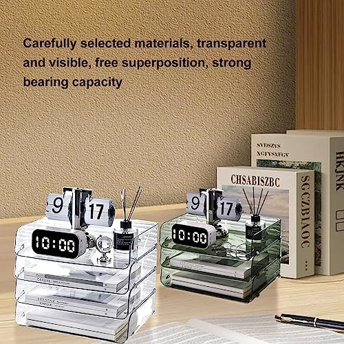 A4 Paper Tray, Minimalist Clear Acrylic Organizer Stackable Letter Tray Office Desk Organiser A4 Paper Filing Trays File Holder for Home Office School, Clear (Green 26.5x33x7.5cm/10.4x13.0x3.0in)