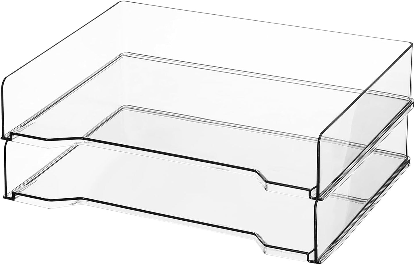DoubleFill 12 Pcs Stackable Letter Tray Rectangular Plastic Desk Organizer 13 x 9.5 x 2.6 in Paper Holder File Tray Accessories Rack for Desktop Office Desk Drawers (Clear)