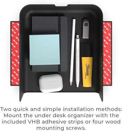 HumanCentric Under Desk Storage Shelf, Drawer Organizer for Office, Workstations, Tables, Sit Stand Desks, Gaming Setups, Mountable Storage Tray, Cable Management, Screw or Stick On with VHB Tape