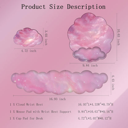 Cloud Wrist Rest Keyboard Pink Mouse Pad Set with Wrist Rest Ergonomic Wrist Pad Memory Foam Non-Slip Base Cute Gradient Wrist Support for Computer Laptop Gaming Home Office Relief Typing Pain