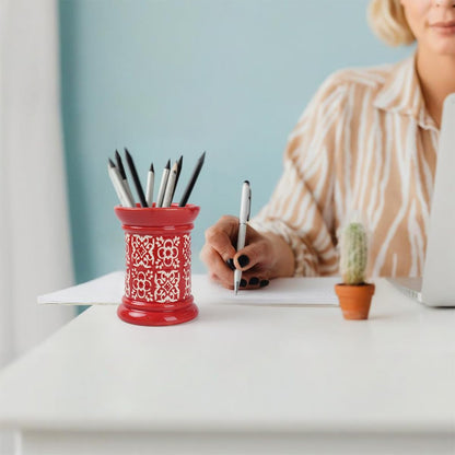 Ceramic Cactus Pen Holder, Cactus Decor Cute Pencil Holder, Makeup Brush Holder for Home, Office Desk Accessories(Dark Green)