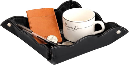 Valet Tray for Men Women - PU Leather Travel Catchall Tray Organizer - Desk Bedside Nightstand Storage Box for Jewelry Key Phone Remote Controller Wallet Watch Glasses Coin Readers -White