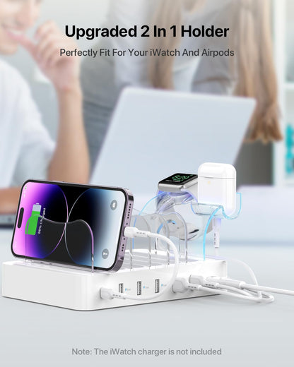 SooPii 60W 6-Port PD Charging Station for Multiple Devices, 20W PD USB C Fast Charging for lPhone 14/13/12,6 Short Cables Included, 2 in 1 Holder,for Phones,Tablets and Others…