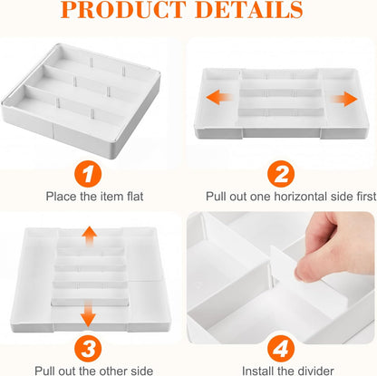 Briwooody 1 Pcs Large Expandable Acrylic Drawer Organizers, Grid Adjustable Drawer, Dividers Organizer for Desk, Makeup, Jewelry, Office, Kitchen Supplies (Clear,5 Compartments)
