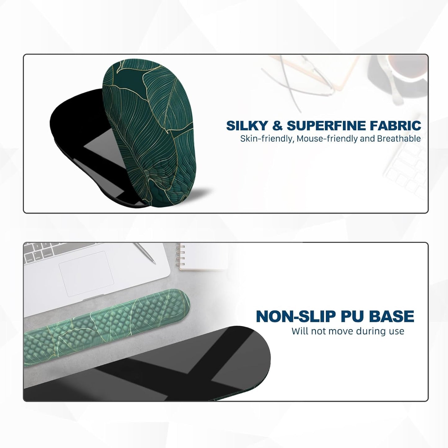 Ergonomic Mouse Pad and Keyboard Wrist Rest with Massage Design, Space-Saving Mouse Pad Wrist Support, Memory Foam Wrist Rest with Non-Slip PU Base for Computer Desk, Black