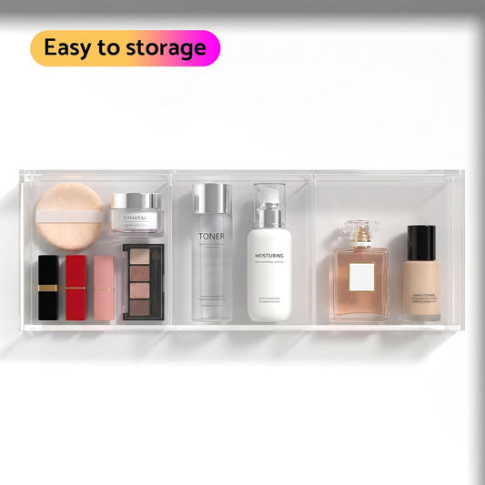 HIIMIEI Acrylic Drawer Organizer, 6 Section Clear Makeup Tray Organizer for Drawer Office Bedroom(11.8x11.8 inch)