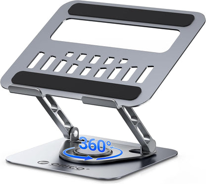 ORICO Adjustable Laptop Stand for Desk, 360° Rotating Base, Foldable Aluminum Alloy Computer Stand with Ventilated Design, Compatible with MacBook Air/Pro, Dell, XPS, HP up to 17'' - ST12, Silver
