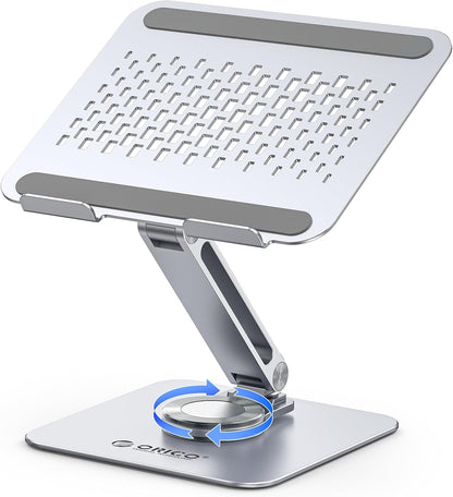 ORICO Adjustable Laptop Stand with 360° Rotating Base– Foldable Aluminum Alloy Laptop Holder for Desk, Compatible with MacBook Air/Pro, Dell, HP, XPS Laptops (13–17.3”) - ST10, Silver