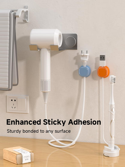9 Pack Cord Organizer, Spring Cable Management, Adhesive Cute Cable Holder Clips, Phone Charger Wire Keeper for Desk Nightstand Car Office (9-Pack White_Orange_Blue)