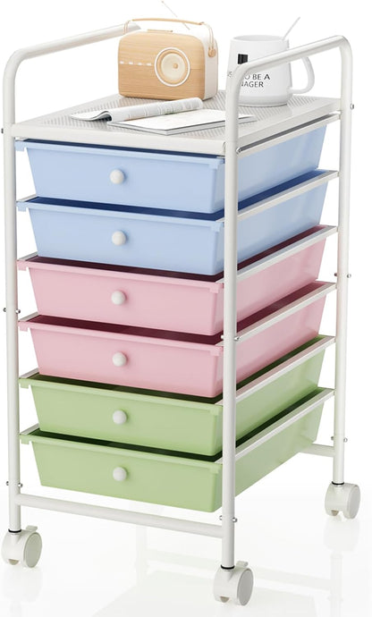 4-Tier Utility Cart with 4 Drawers, Rolling Utility Cart with 2 Lockable Caster Wheels, Multipurpose Mobile Rolling Drawer Cart for Office Bathroom Kitchen, Ivory White