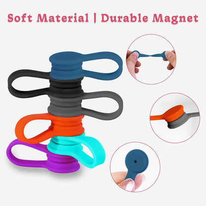 Viaky 6 Packs Magnet Wire Winder Straps, Multi-Colored Noticeboard Fridge Clips Silicone Cable Organizer Reusable Tie Phone Earbuds Bookmark Whiteboard Fridge (Lake Blue, Blue, Gray)