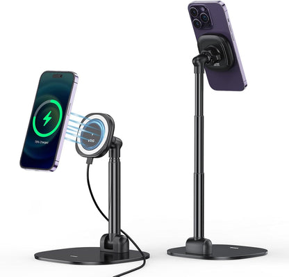 VRIG Magnetic Wireless Charger Phone Stand 360°Rotation Desktop Phone Holder Adjustable Cell Phone Stand for iPhone 17/17pro/16/15/14/13 Series Foldable Wireless Charging Station for Android/AirPod