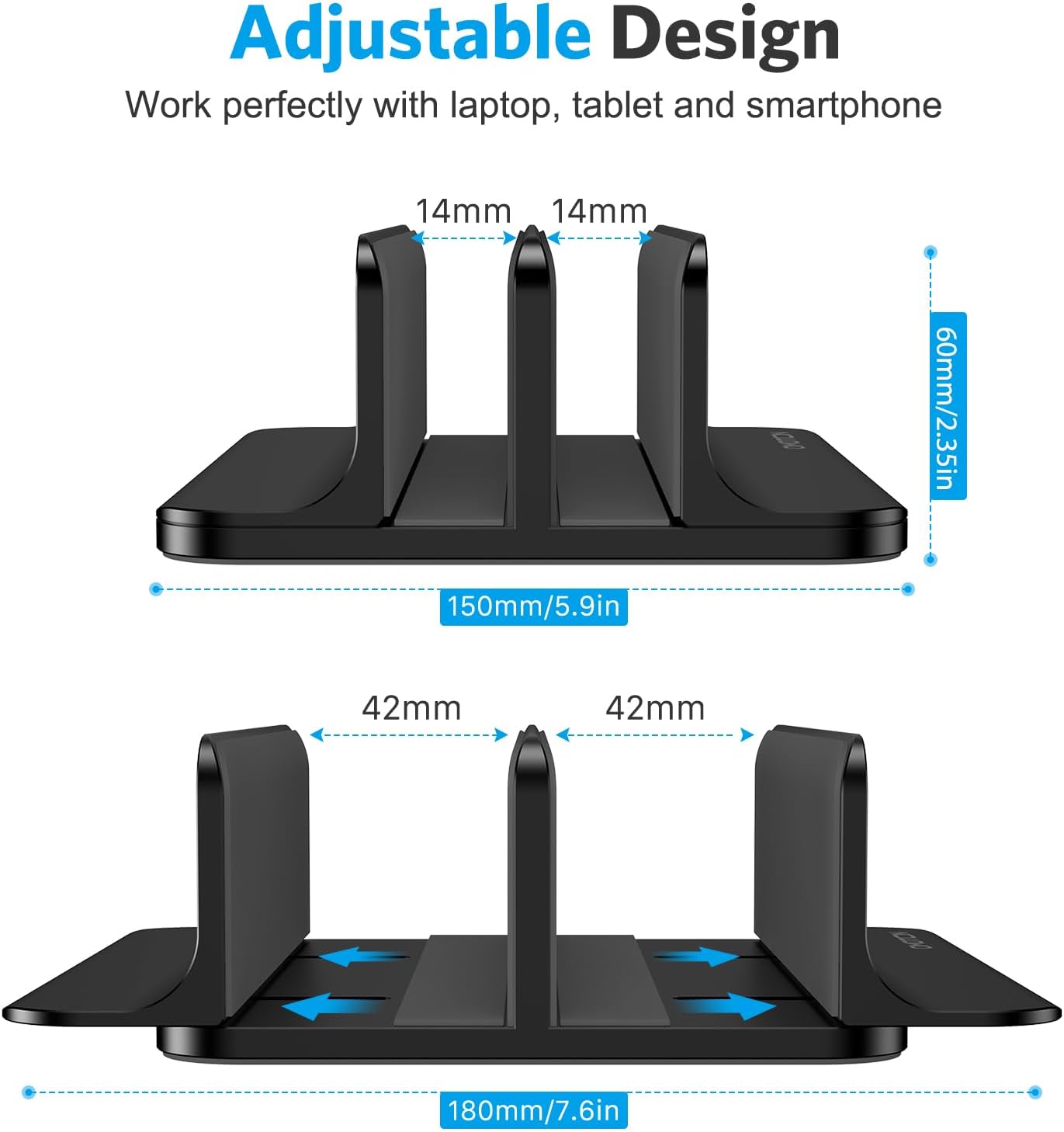 OMOTON Vertical Laptop Stand [Updated 3-Slots Version], Desktop Aluminum Mac Book Stand with Adjustable Dock Size, Fits All Mac Book, Chrome Book and Gaming Laptops (Up to 17.3 inch), Starlight