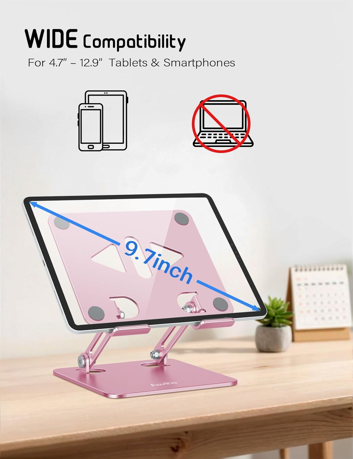 Aoviho Tablet Stand Holder for Desk, Adjustable Desktop Tablet Holder, Foldable Aluminum Tablet Mount for iPad pro 12.9, iPad Air Mini, Samsung Galaxy Tabs Z Fold Kindle Fire 4-12 inch Purple