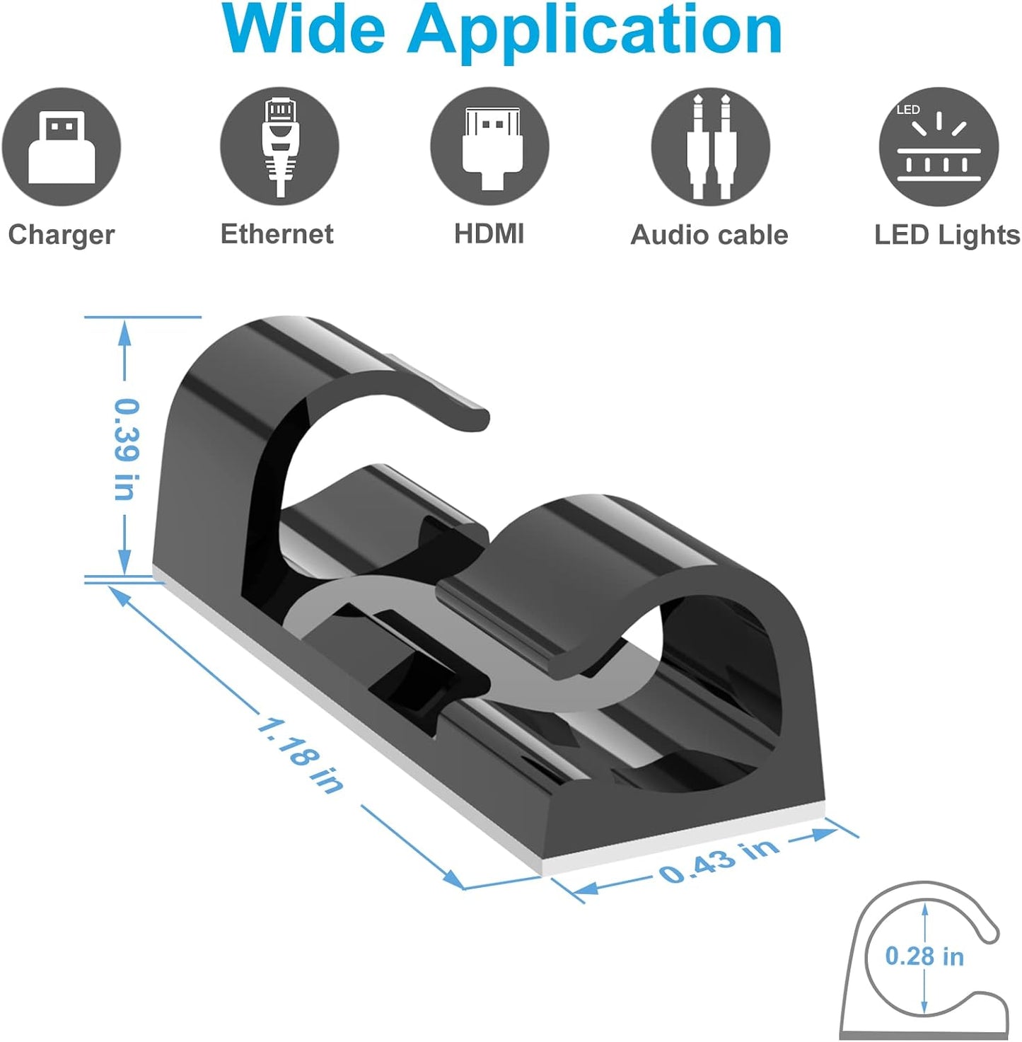 Adhesive Cable Clips Clear (40PCS, M), Upgraded Wire Holders for Wall, Strong Cord Organizer Under Desk, Car, PC, Christmas Light Indoor/Outdoor