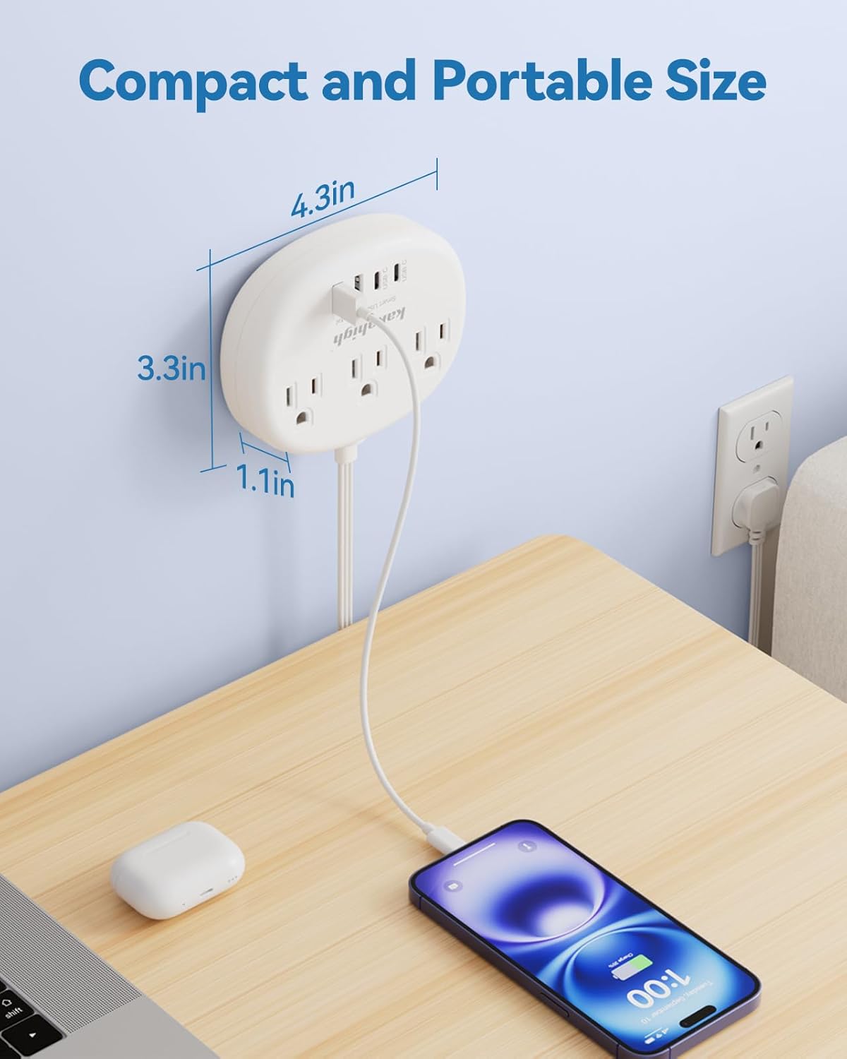 Pink Extension Cord with Surge Protected 1080J - 5 FT Kawaii Power Strip, 1625W Cute Extension Cord with 3 AC Outlet 4 USB (24W/4.8A), Compact for Cute Pink Kawaii Desk Home Essentials