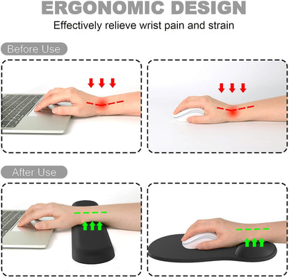 Ergonomic Mouse Pad with Wrist Rest and Keyboard Wrist Rest, Black Mousepad and Wrist Rest for Computer Keyboard, Pain Relief, Non-Slip PU Base, Gel Mouse Pad with Wrist Support for Gaming, Office