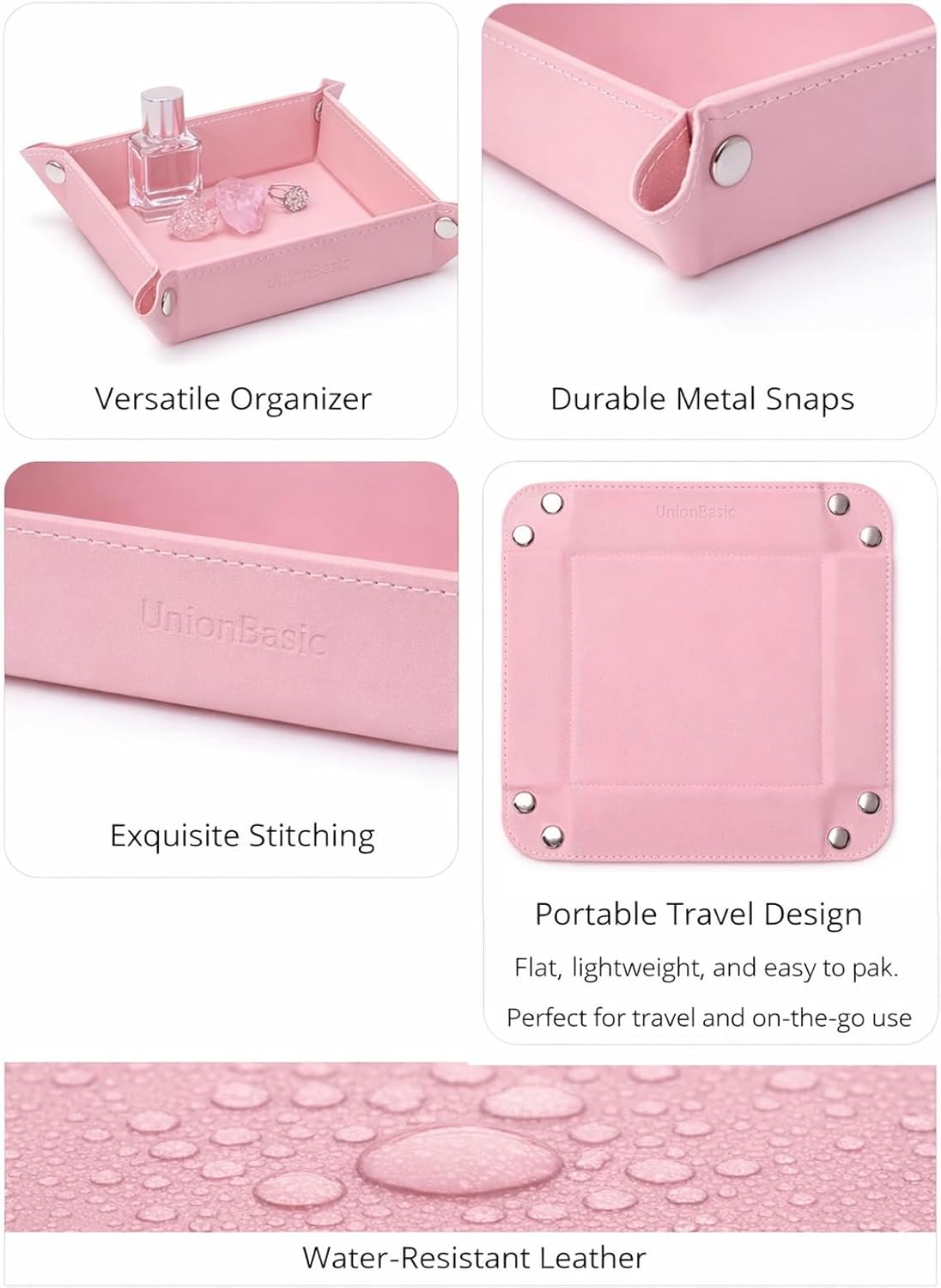 UnionBasic Medium Valet Tray, Jewelry Tray for Rings Watches Earrings, Entryway Catchall Caddy for Coins Keys Change, Nightstand Bedside Valet Holder, Trays for Electronic Gadgets, Candy Pink Plus - Colors B