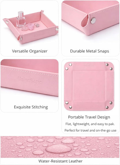 UnionBasic Medium Valet Tray, Jewelry Tray for Rings Watches Earrings, Entryway Catchall Caddy for Coins Keys Change, Nightstand Bedside Valet Holder, Trays for Electronic Gadgets, Candy Pink Plus - Colors B