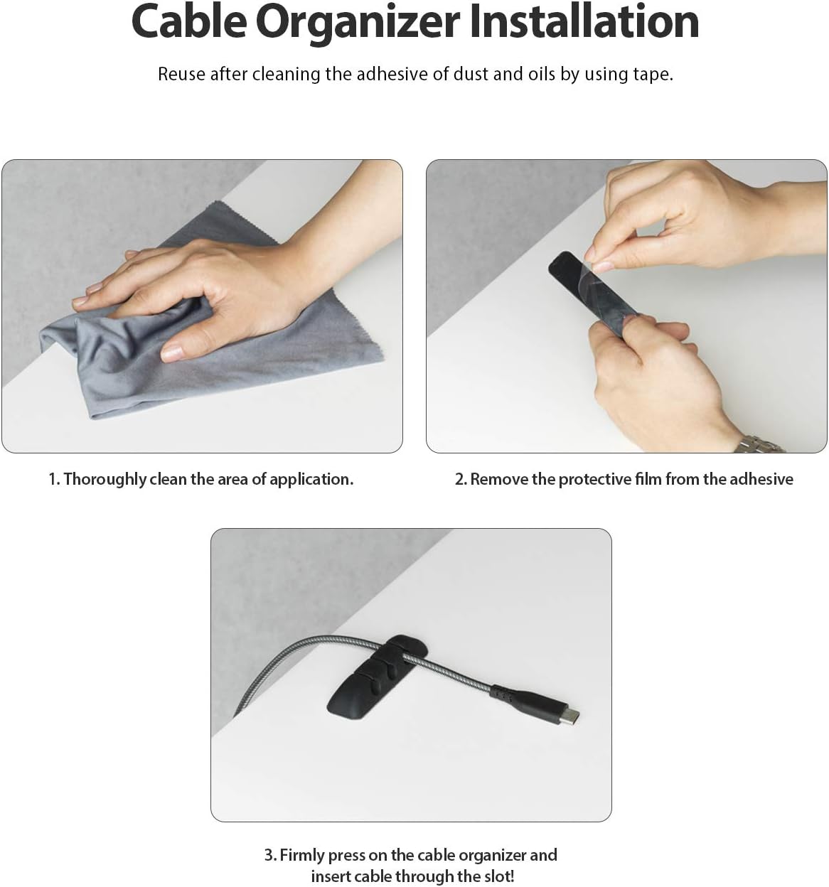Ringke Silicone Cable Organizer for Cable Management, Durable Flexible Cord Organizer, Powerful Adhesive Cable Clips - 4 Pack