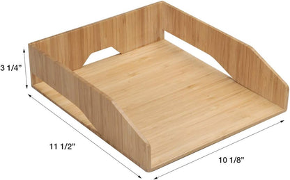 MobileVision 2 Pack Stackable Bamboo Paper Tray Office Organizer for Files, Documents, Letter Sorter, Envelopes and Magazine Holder
