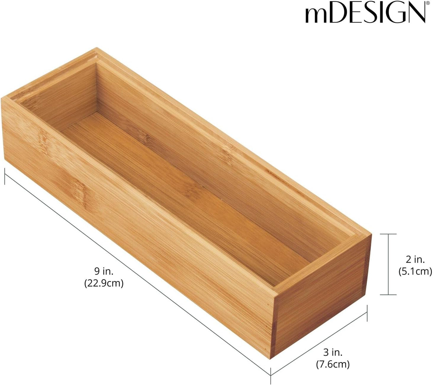 mDesign Slim Wooden Bamboo Drawer Organizer for Office - 12" Long Stackable Storage Box Tray for Desk Drawers/Cabinet - Junk Drawer and Accessories Organization - Echo Collection, 2 Pack, Natural Wood