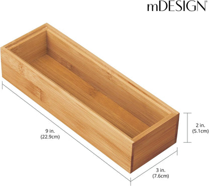 mDesign Slim Wooden Bamboo Drawer Organizer for Office - 12" Long Stackable Storage Box Tray for Desk Drawers/Cabinet - Junk Drawer and Accessories Organization - Echo Collection, 2 Pack, Natural Wood