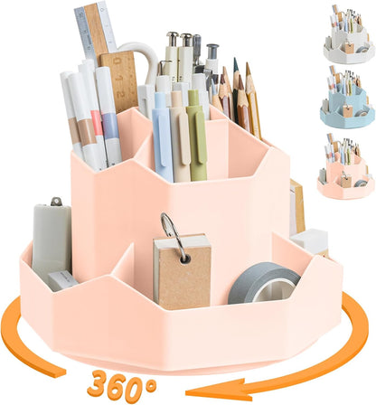 Cayxenful Pencil Pen Holder for Desk,9 Slots 360 Degree Rotating Desk Organizers,Desktop Storage Stationery Supplies Organizer, Cute Pencil Cup Pot For Office, School, Home(White)