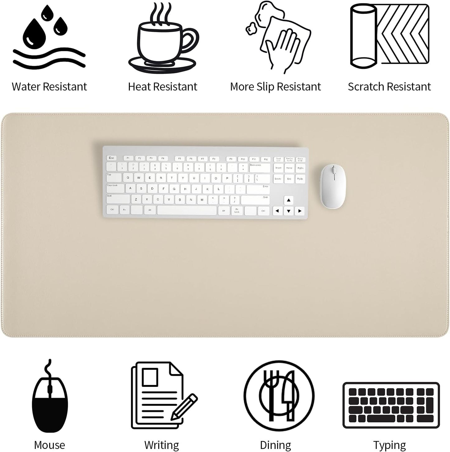 Bloss Leather Desk Pad and Keyboard Wrist Rest, Large Mouse Pad + Keyboard Pad+Mouse Wrist Support, Non-Slip Desk Mat Protector for Office, Home(31.5×15.7 Inches,Beige)