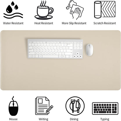 Bloss Leather Desk Pad and Keyboard Wrist Rest, Large Mouse Pad + Keyboard Pad+Mouse Wrist Support, Non-Slip Desk Mat Protector for Office, Home(31.5×15.7 Inches,Beige)