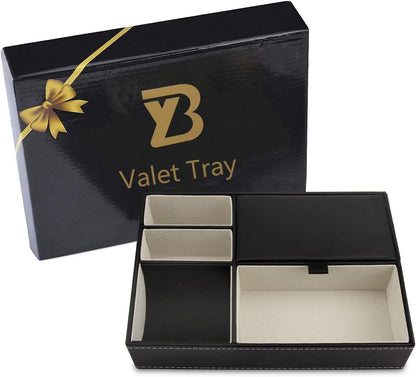 Baoyun Mens Valet Tray Organizer, Mens Jewelry Box, Nightstand Organizer for Men with 5 compartments, Faux Leather Key Tray for Entryway Table, Bedside Storage for Watch, Coin, Phone Gifts for Men