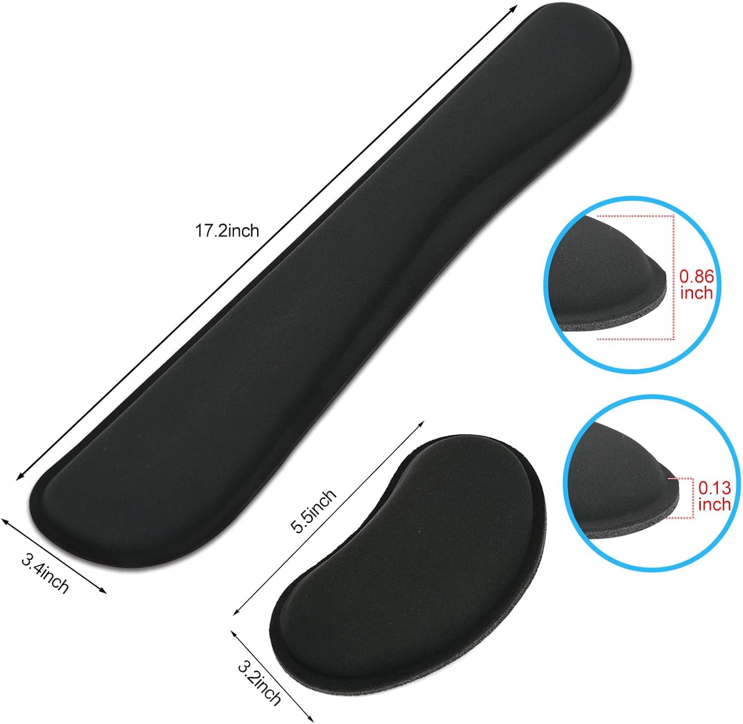 Keyboard Wrist Rest and Mouse Wrist Rest Set - Ergonomic Memory Foam Wrist Cushion - for Wrist Support on Computer, Laptop, Office, Playing Games, Typing Relieves Wrist Pain Black
