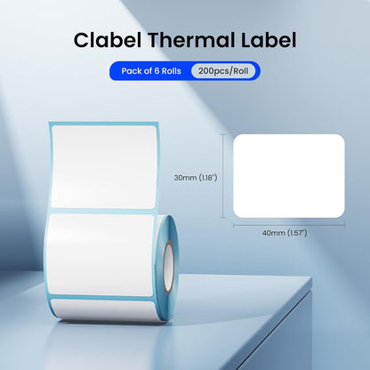 Clabel Printable White Cable Labels 6 Rolls of Thermal Self-Adhesive Paper Labels Tape, 25x78mm (1"x3") 100 Sheets Per Roll, Black Print on White Sticker Tags Durable